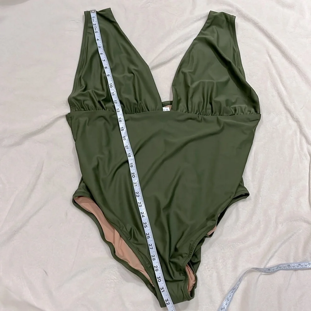 J.Crew Plunge V-Neck One-Piece Swimsuit Safari Green Size 24 NWT